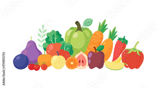 Fresh fruits and vegetables assortment for healthy eating and lifestyle, organic food concept art