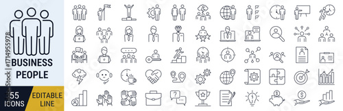 Business and office people, HR management – thin line icon set. Outline vector collection. Minimal web illustration.