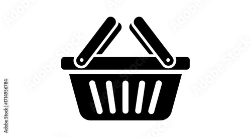 A simple black silhouette icon of a shopping basket with two raised handles.