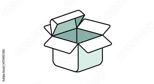 Open cardboard box with lid ajar isometric view.
