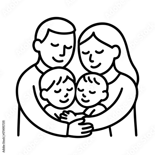 Family hugs line icon in black and white