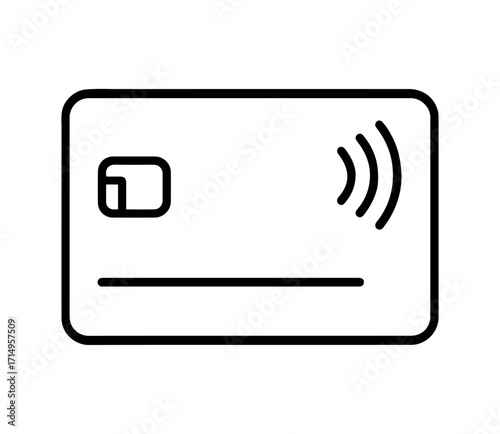 Contactless payment card icon in line art style in black and white