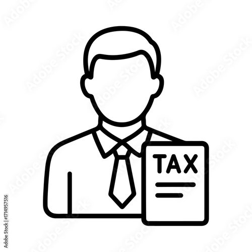 Tax inspector, advisor icon line art in black and white