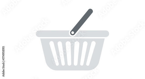 Simple Gray Shopping Basket Icon with Handle.