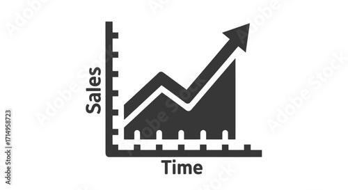 A simple black icon of a line graph showing sales growth over time with an upward arrow.