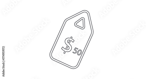 Simple Outline of a Price Tag with Fifty Dollars.