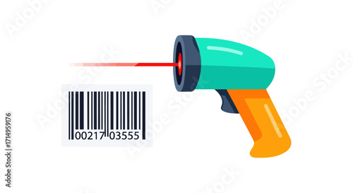 Teal and Orange Handheld Barcode Scanner with Laser.