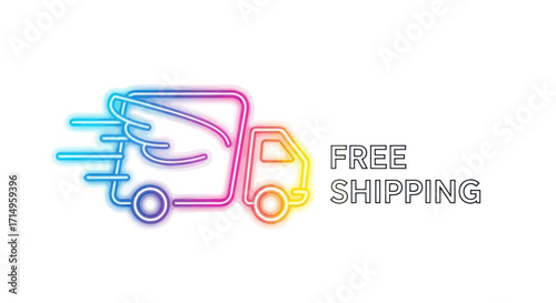 Fast Delivery Truck with Wings Neon Icon Free Shipping.