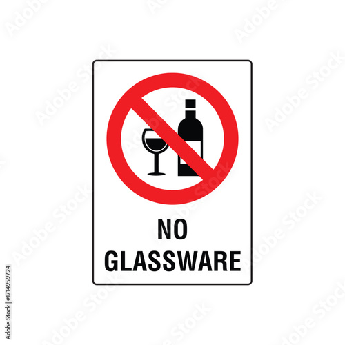 Vector No Glassware Allowed Area Safety Prohibition Warning Sign Design