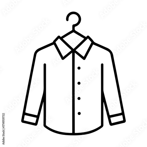 Shirt on a hanger in a simple line art style in black and white