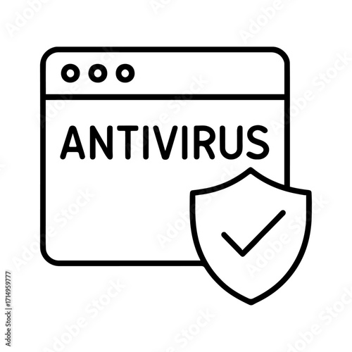 Antivirus protection shield icon in line art style in black and white