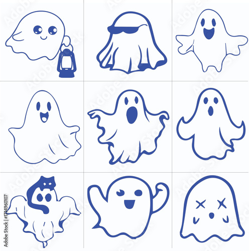 Cute Halloween Ghost Decorations vector set