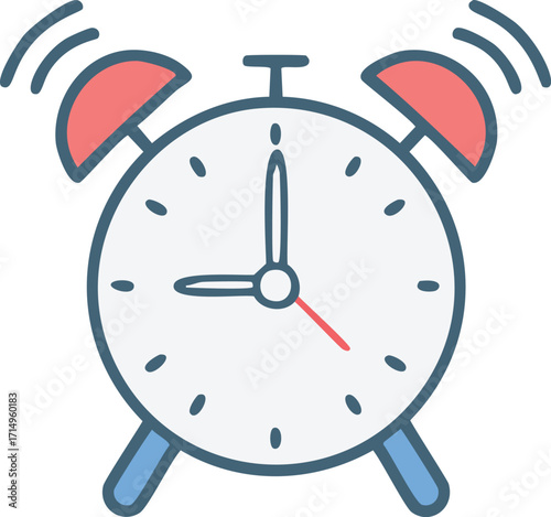 Ringing Alarm Clock with Red Bells and Blue Accents
