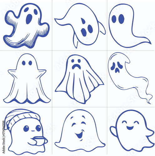 Adorable Ghost Costumes for Halloween vector set