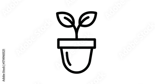 Simple line art icon of a potted plant with two leaves.