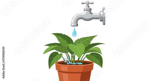 Watering a Houseplant with a Faucet Tap.