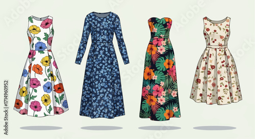 Stunning collection of elegant floral print dresses perfect for spring fashion, summer style, and vintage inspired looks for special occasions and everyday wear
