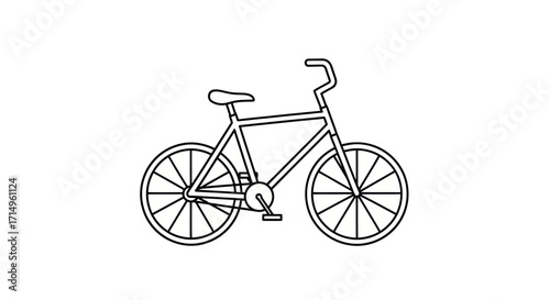 Simple Black and White Line Art Bicycle Illustration.