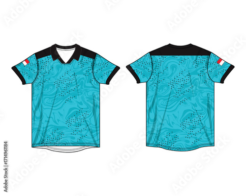 Sports jersey t-shirt 2D design concept vector template 2D, Football jersey concept with front and back view for Cricket, soccer, Volleyball, Rugby, tennis and badminton uniform