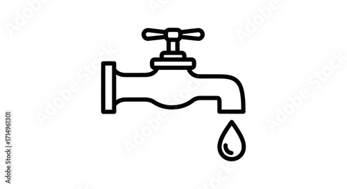 Simple Line Drawing of a Water Faucet with a Dripping Drop.