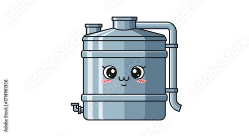 Adorable Kawaii Water Cooler Jug with Cute Face Illustration.