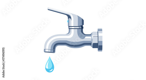 Chrome Faucet with Single Water Droplet.