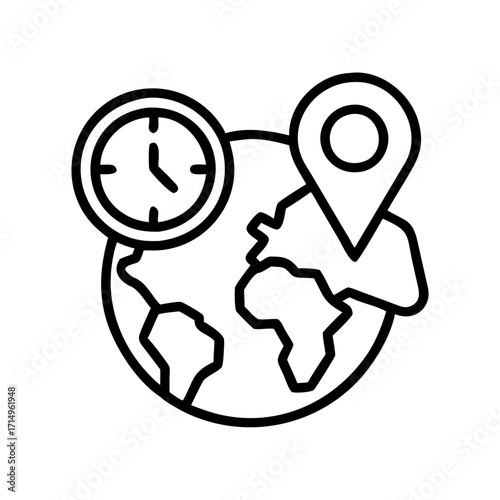 Global time zone map location pin world clock international travel schedule appointment reminder