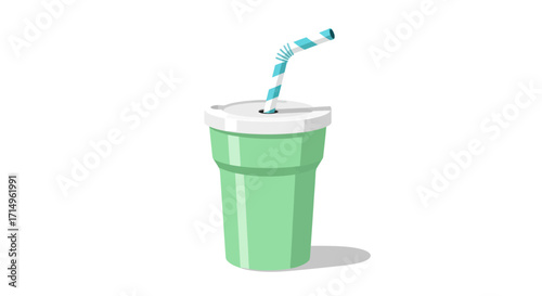 Refreshing Green Drink Cup with Striped Straw.