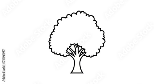 Stylized Outline of a Lush Leafy Tree with a Thick Trunk.