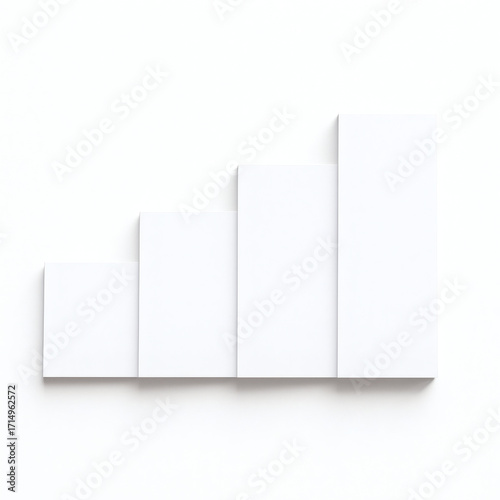 White paper sheets arranged into bar chart on white background