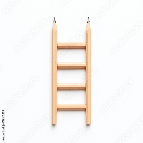 Sharpened pencils arranged like ladder isolated on white background
