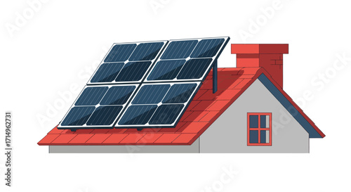 House Roof with Solar Panels for Renewable Energy Generation.