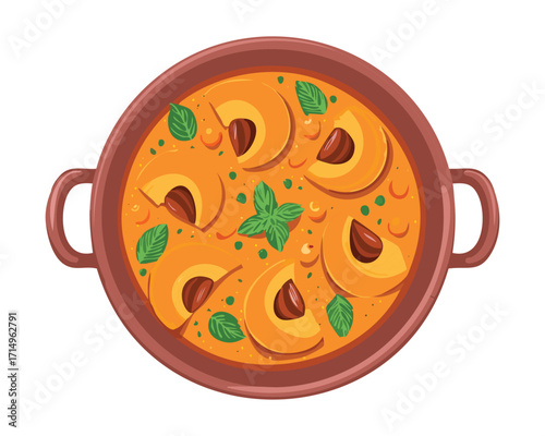 A beautiful bowl filled with a warm and flavorful apricot compote, a perfect sweet treat or topping - Vector Illustration