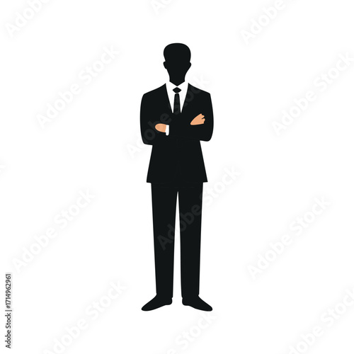 Silhouette of a man in a suit with arms crossed arms