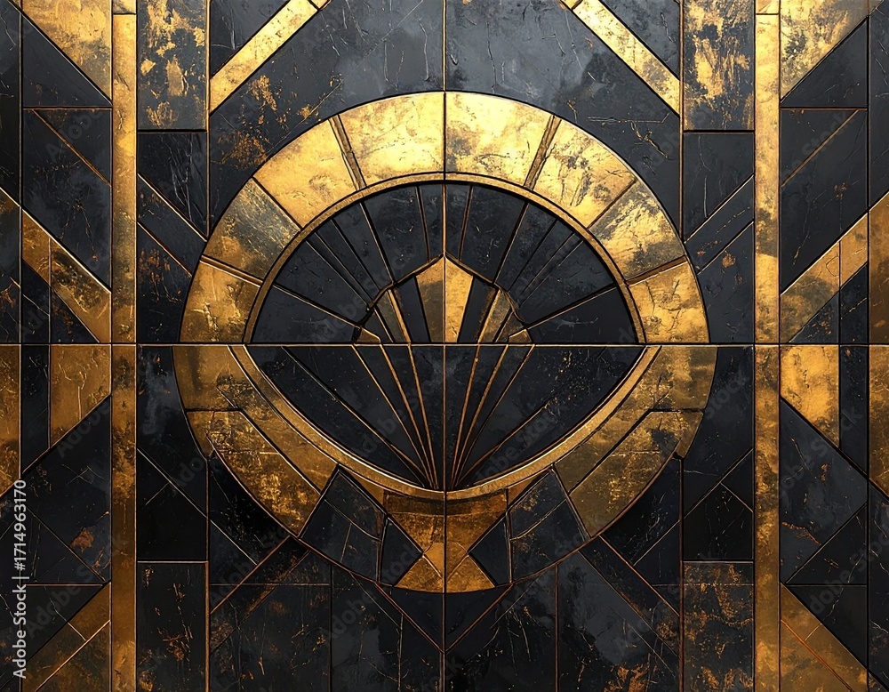 Obraz premium Art Deco geometric pattern black and gold tiles image