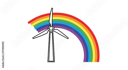 Wind Turbine with Rainbow Symbolizing Renewable Energy and Hope.