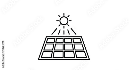 Solar Panel Energy Icon: Sun Powering Grid.