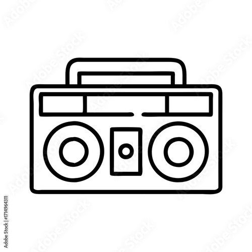 Vintage boombox vector icon illustration, retro stereo system music player, old school radio design, audio equipment line art