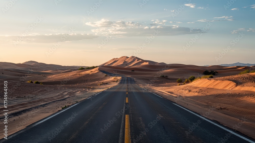 Fototapeta premium Long Desert Road Leading to Sand Dunes
