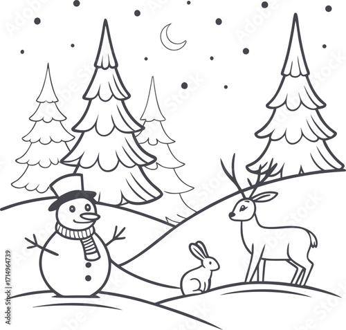 Santa Claus Illustration: A cheerful Santa Claus in his traditional red suit and carrying a large sack, presented with a colored version and a line art version. Perfect for Christmas cards