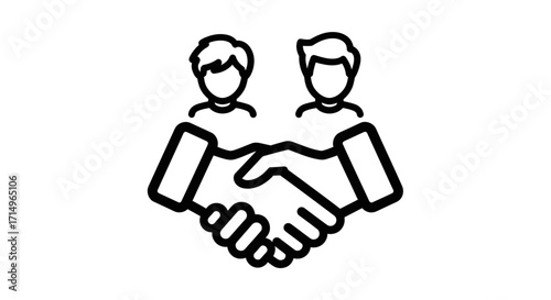 Black and White Line Art Handshake with Two People.