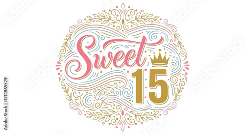 Sweet Fifteen Elegant Lettering Design for Quincea era Invitations