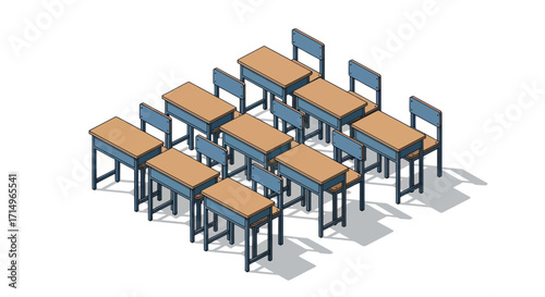 Classroom Setup: Twelve Student Desks and Chairs.