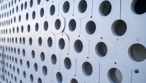 Abstract Grey Panel with Circular Cutouts: Geometric Pattern Background