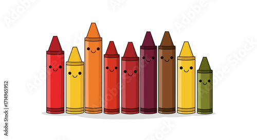 Colorful Crayons with Cute Cartoon Faces.