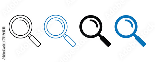 Magnifying glass icon. Search icon set. Magnifying glass set. Zoom symbol. Zoom in and zoom out symbol. Magnifying glass sign. Vector Illustration