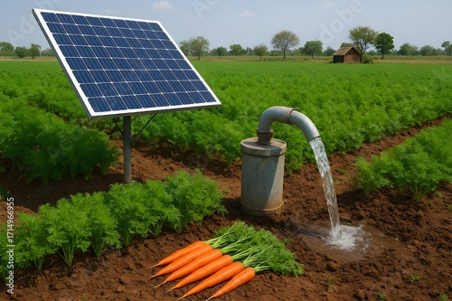 organic carrot farm with solar powered tube well irrigation in rural field
