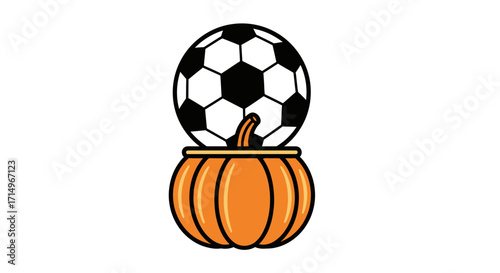 Soccer ball atop a pumpkin a festive autumn sports illustration.