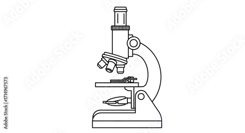 Line Art Illustration of a Classic Scientific Microscope.