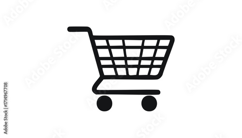 Stylized black shopping cart icon on white Keywords: shopping cart, trolley, cart, shopping